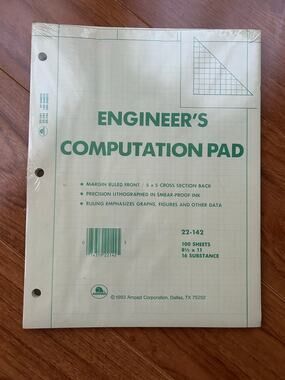 NEW AMPAD ENGINEER'S COMPUTATION GRID GRAPH SQUARE PAPER 100 SHEETS 8 1/2 × 11